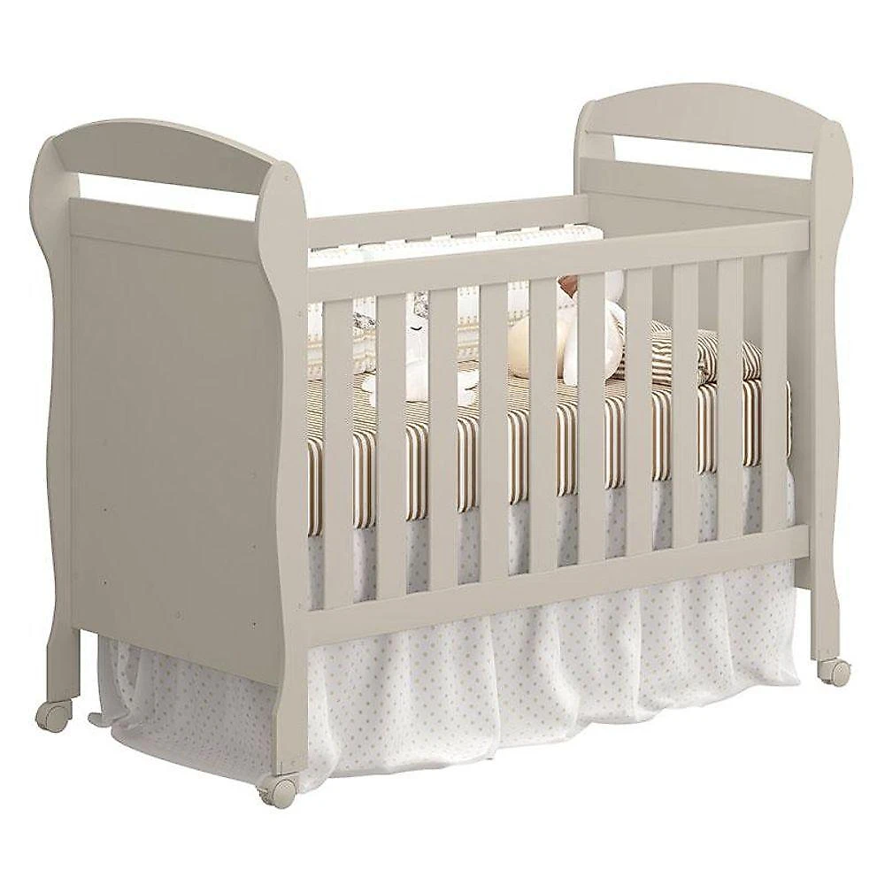Kit Berço Americano Danny com Colchão e Guarda Roupa 4 Portas MDF 148cm Areia Acetinado Amadeirado