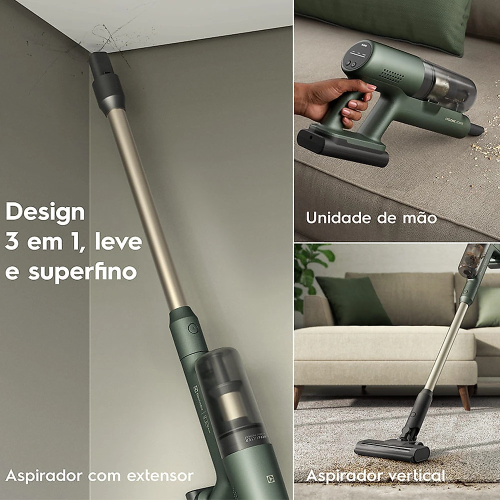 Aspirador de Pó Vertical sem Fio Electrolux Ergorápido Verde Linha 100 Anos Celebre Bem-Estar - PTEC200 Bivolt