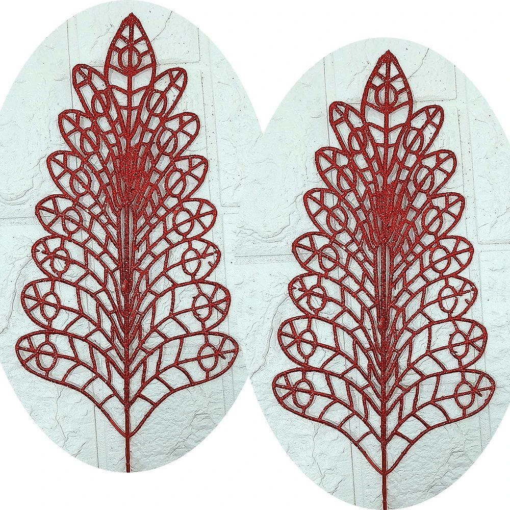 Folhas Flores árvore Natal Gliter Vermelho De 40cm Kit 12pçs