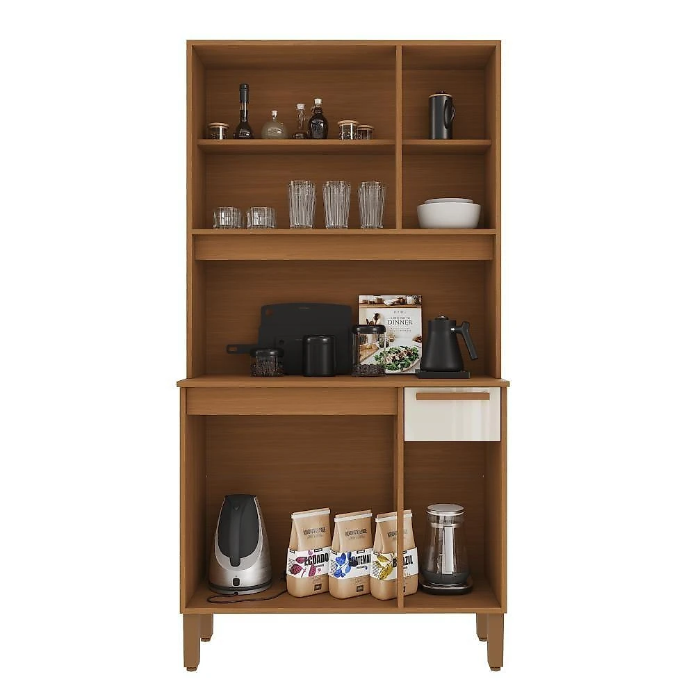 Cozinha Compacta Bari 6 Portas 1 Gaveta MDF-MDP 90CM Freijó e Off-White Fidelita Móveis