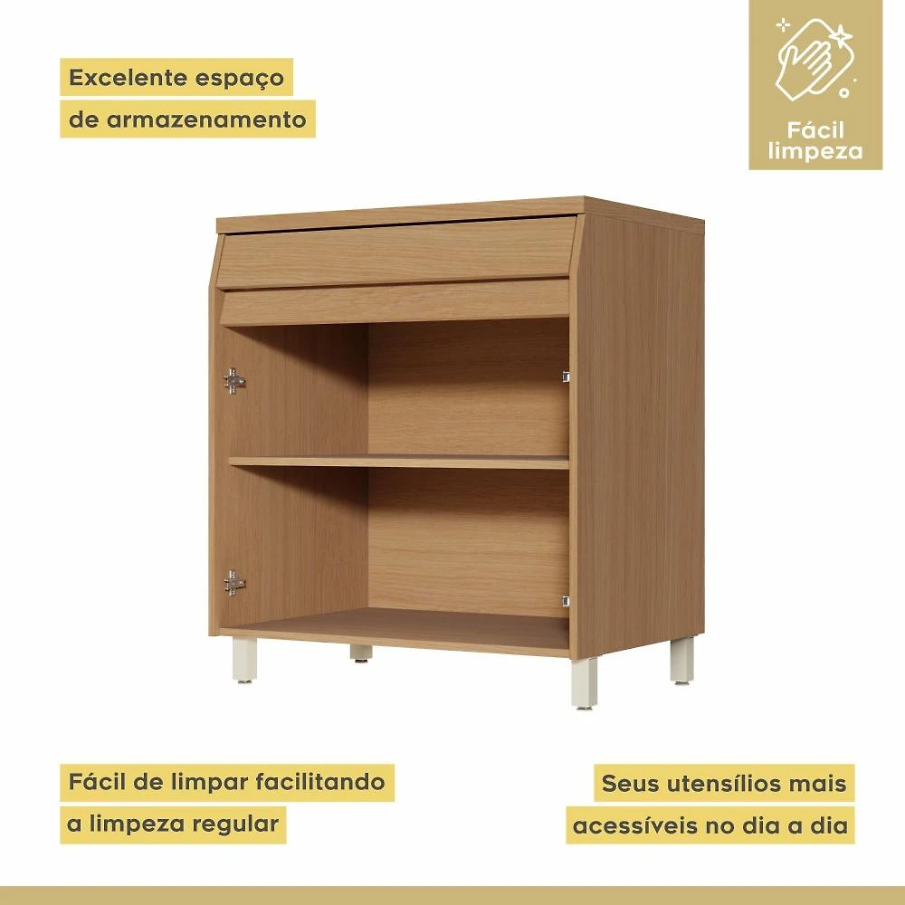 Miniatura Balcao 2 Portas 1 Gaveta 80cm Simone Mendes 100% Mdf Carvalho/Greige