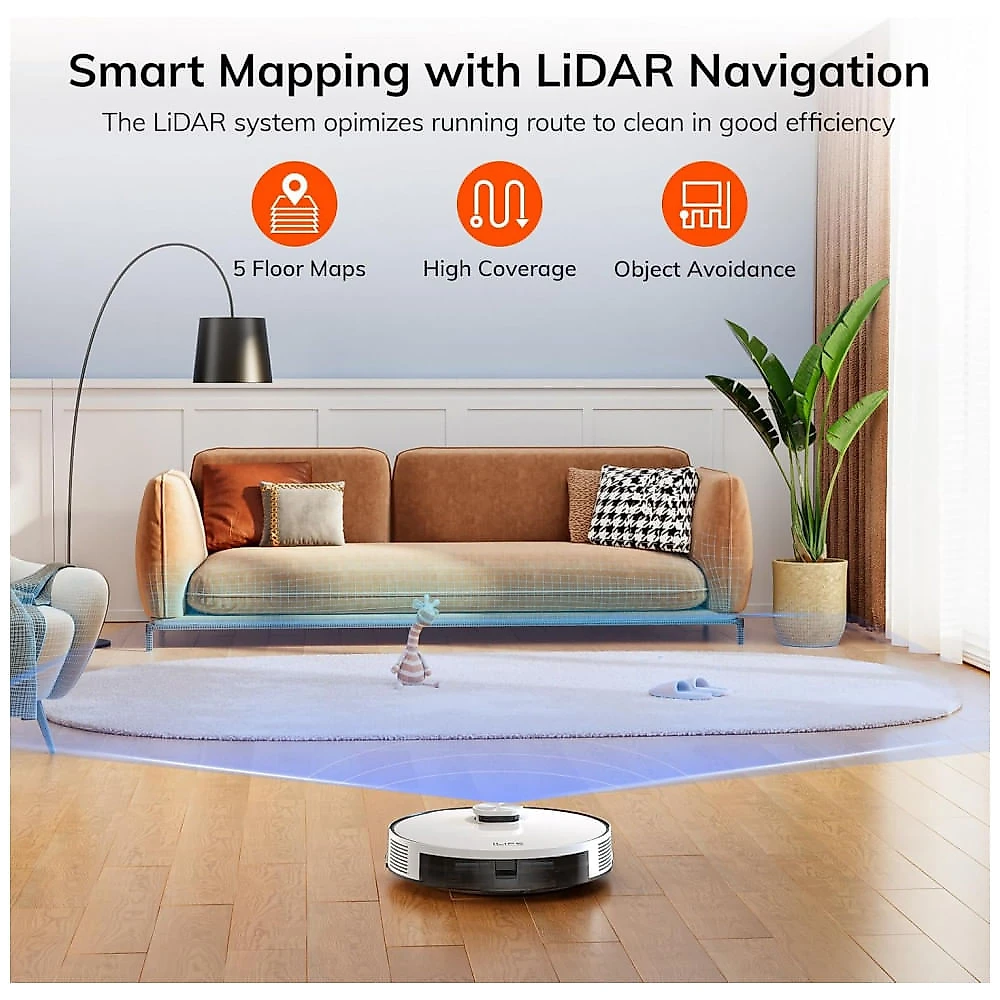 Robô Aspirador ILIFE A30s 10.000Pa LiDAR Navegação Inteligente WiFi App Alexa 150min Preto