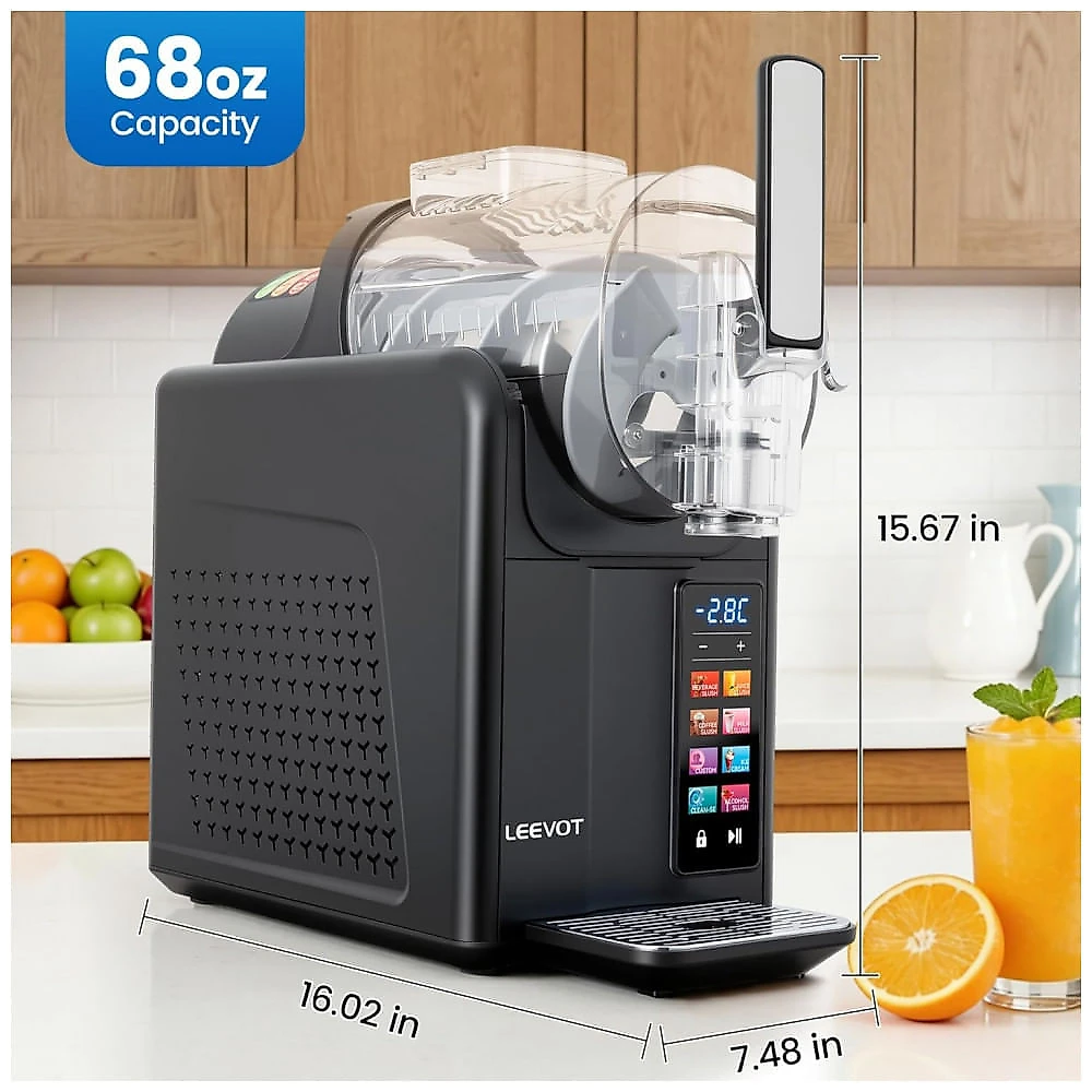 Máquina de Slush Raspadinha LEEVOT XZ-103 Preta 2-em-1 Soft Serve Auto Limpeza 6 Programas 120V