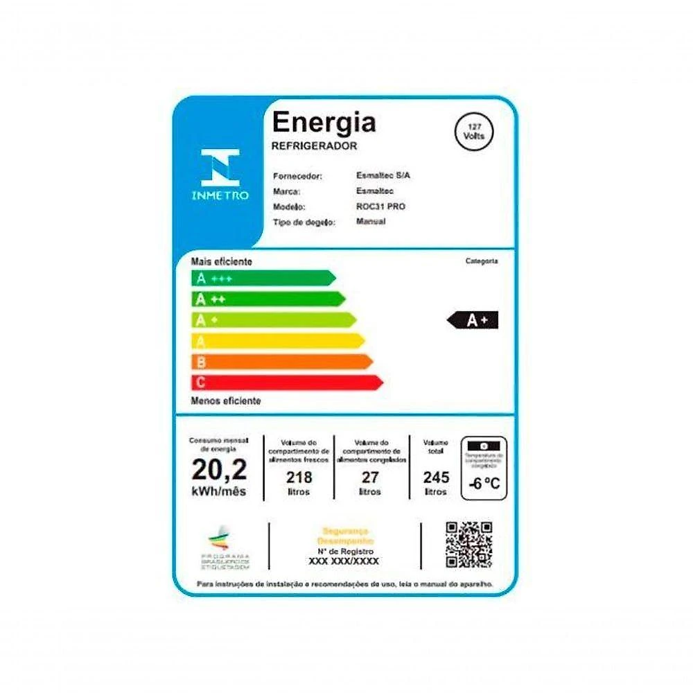 Geladeira Esmaltec 245L Cycle Defrost Inverter Branco 220V ROC31PRO