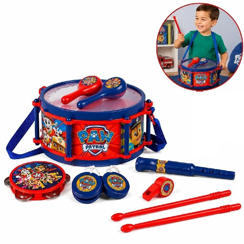 Conjunto Bumbo Musical Infantil Patrulha Canina Kit Completo 10 Peças Instrumentos Estilo Profissio