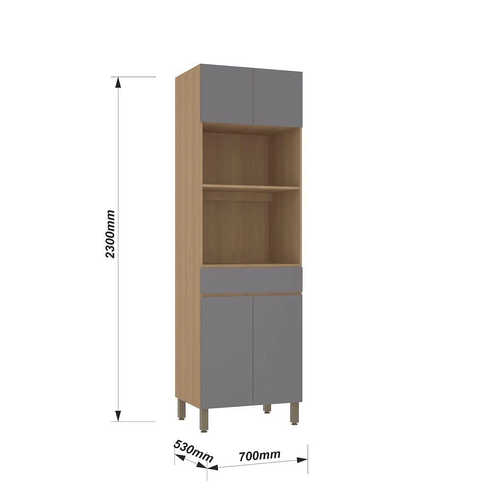 Paneleiro Torre Slim 4 Portas em MDP 70cm Cinza Luciane Móveis