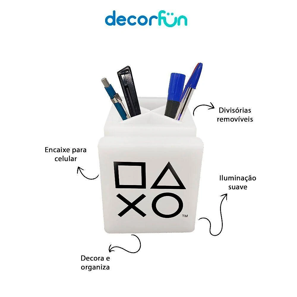Organizador De Mesa Iluminado Porta Lápis E Celulares Playstation