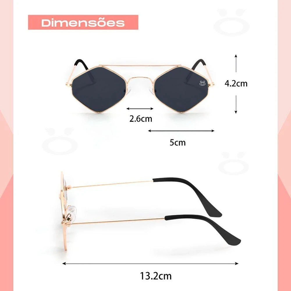 Miniatura Oculos Sol Feminino Losango Aço Metal Proteção Uv Case Maria