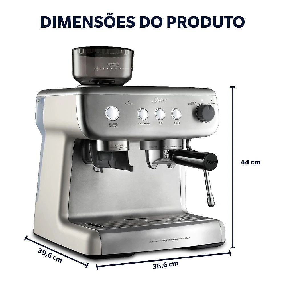 Cafeteira espresso oster xpert perfect brew com moedor integrado e bomba de 15bar 110v