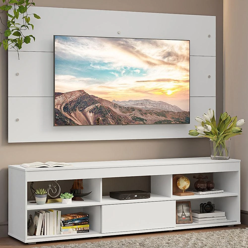 Rack com painel para tv até 65 polegadas branco orlando madesa