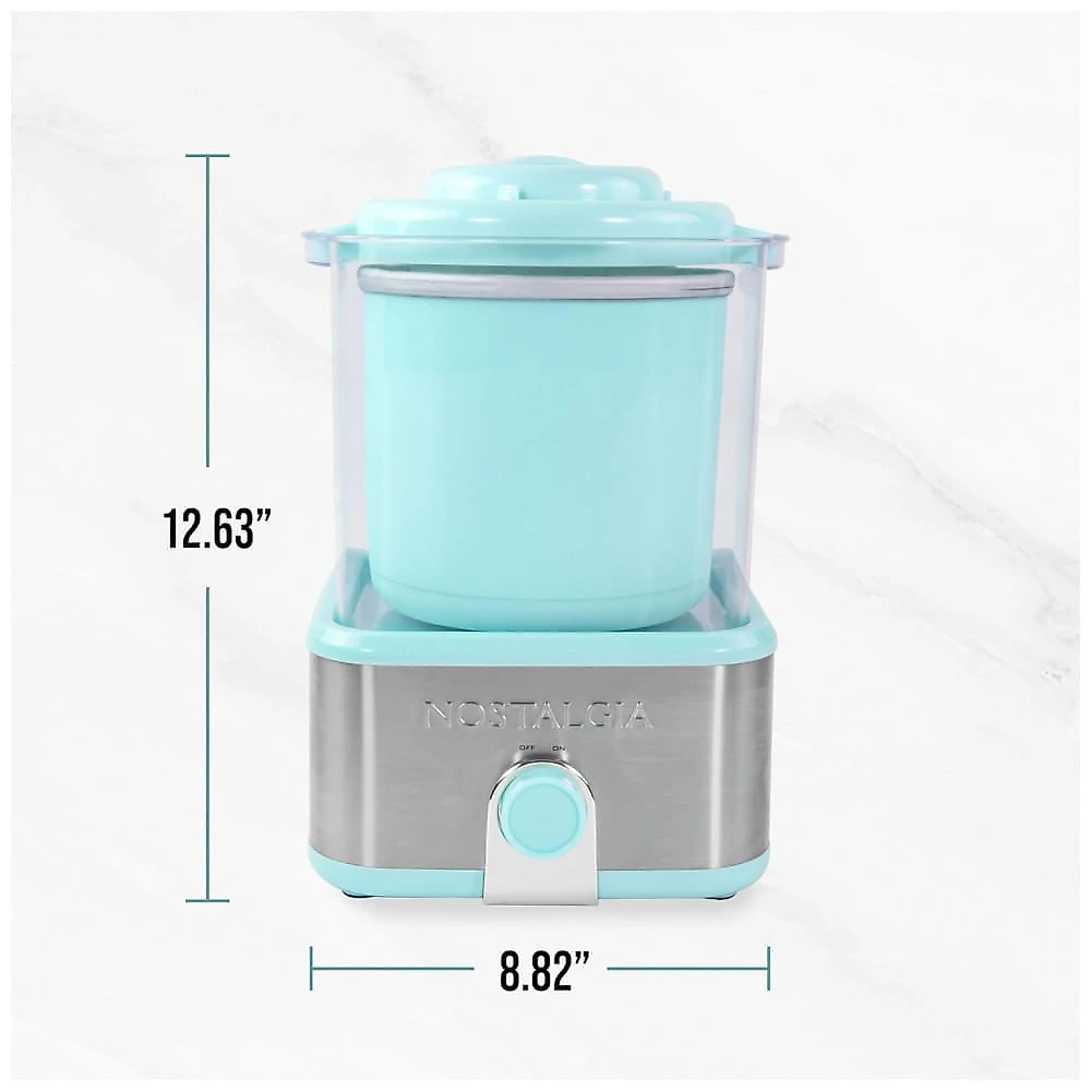 Sorveteira Elétrica Nostalgia Azul Aqua 1,89L Cuba Gel Dupla Isolação Base Aço Inoxidável Automática 120V