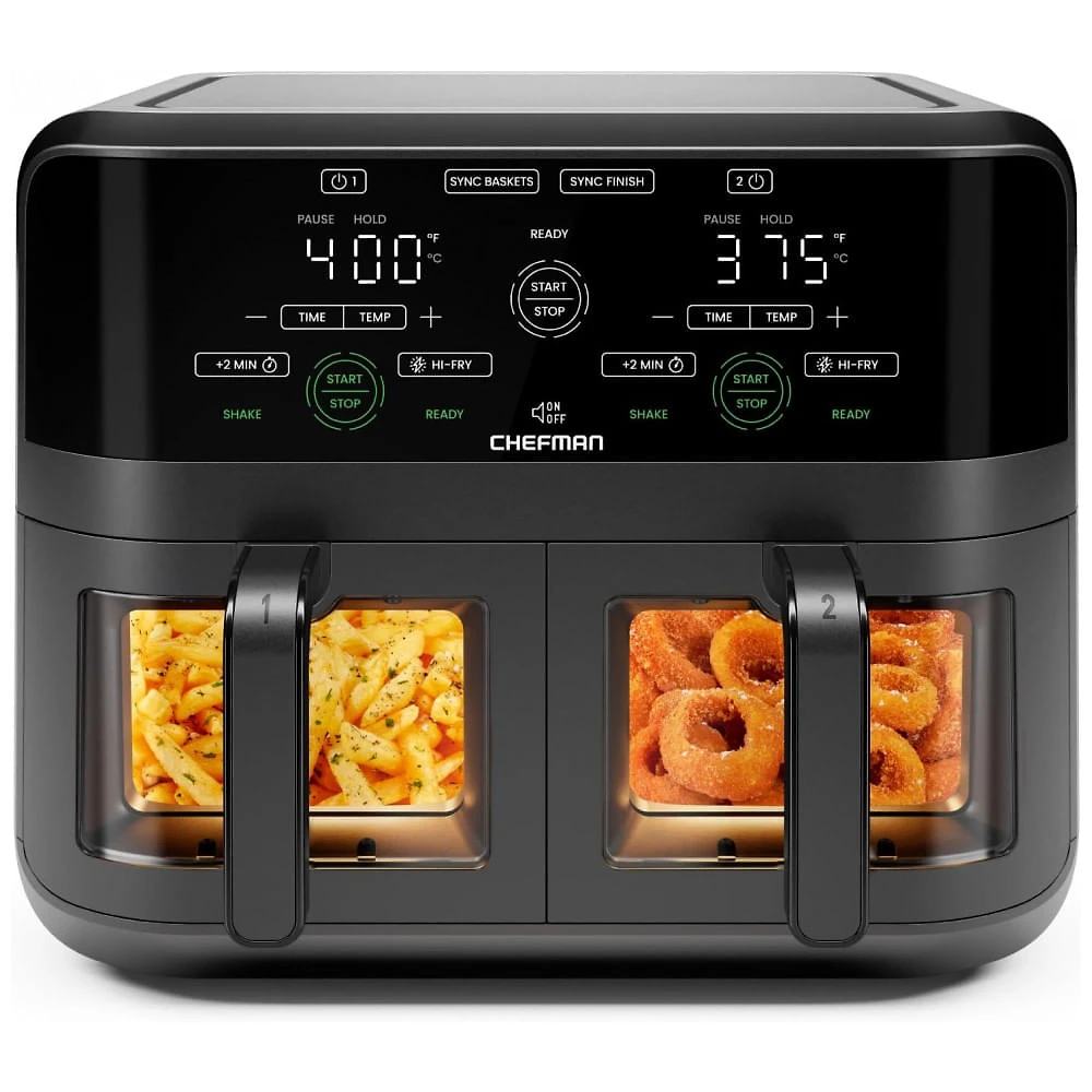 Fritadeira Elétrica Airfryer com 2 Cestos de 3L e Janela de Visualização, 110V 1700W, CHEFMAN, Preto e Cinza