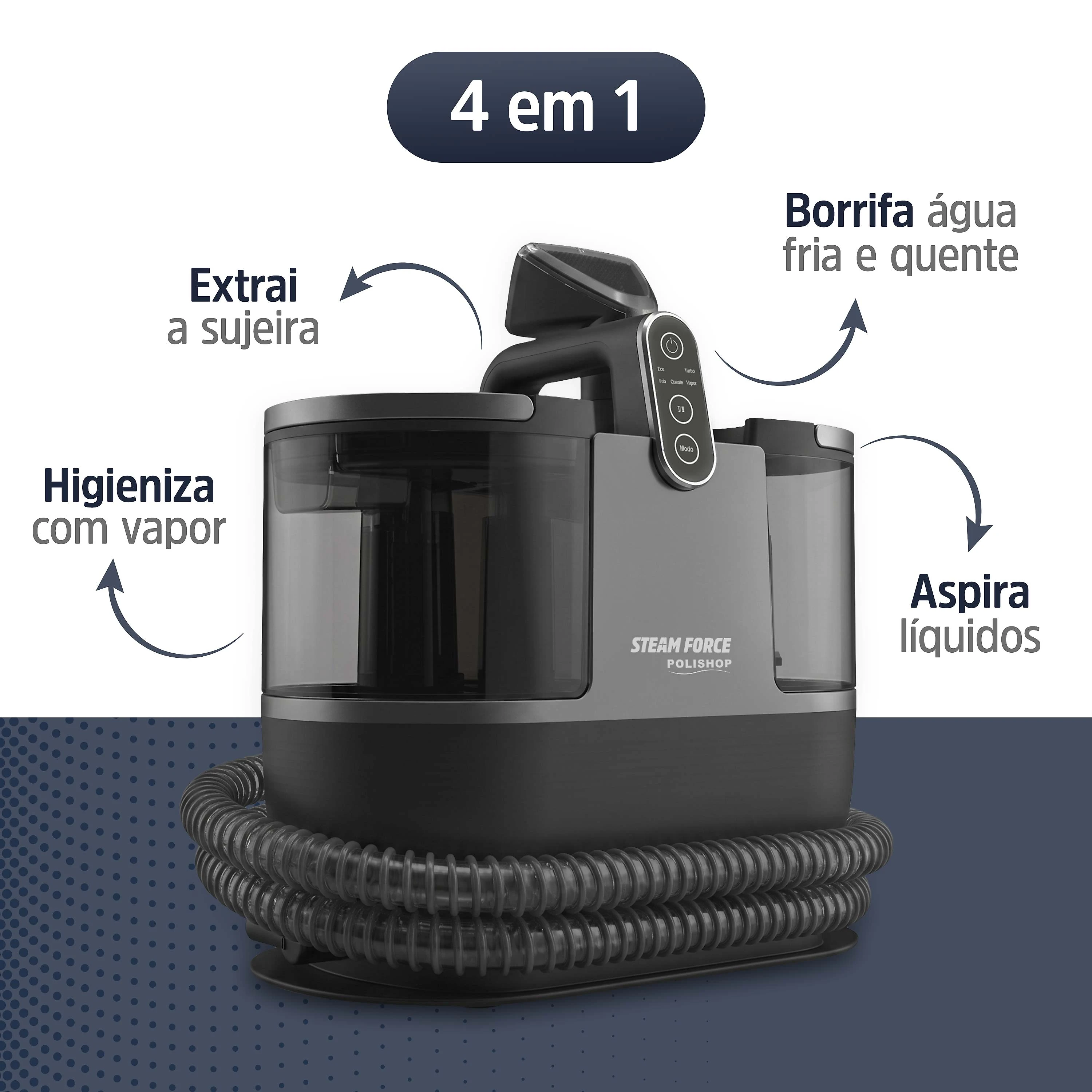 Extratora de Sujeira e Vaporizador Portátil Steam Force 4 em 1 Polishop | 127V