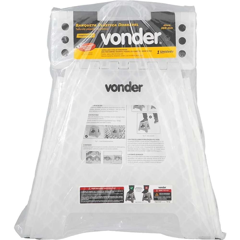 Banqueta plástica dobrável 360 mm transparente vonder