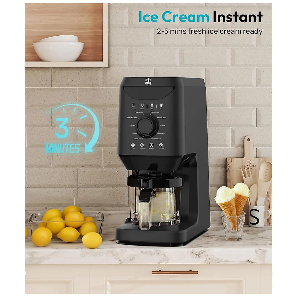 Máquina Automática de Sorvete Rellytech 12-em-1, Preto, 12 Programas, 2 Recipientes 473 ml, Autolimpeza,