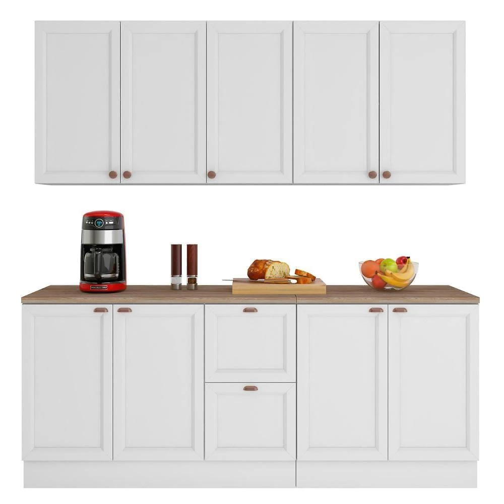 Cozinha Modulada Unna J00110P 6 Portas 3 Gavetas 200cm Branco Poliman Móveis