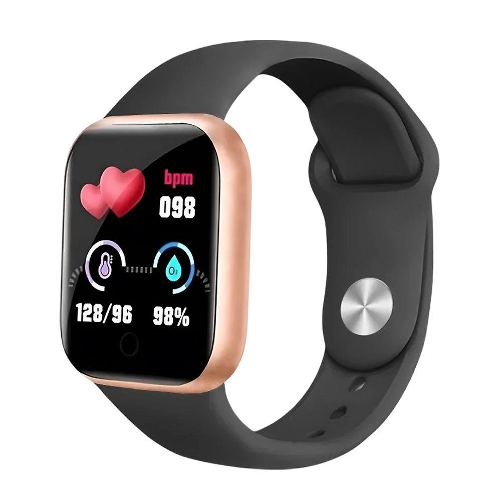Smartwatch Digital D20-y68 Dourado Pulseira Preta Monitor De Passos E Frequência Cardíaca