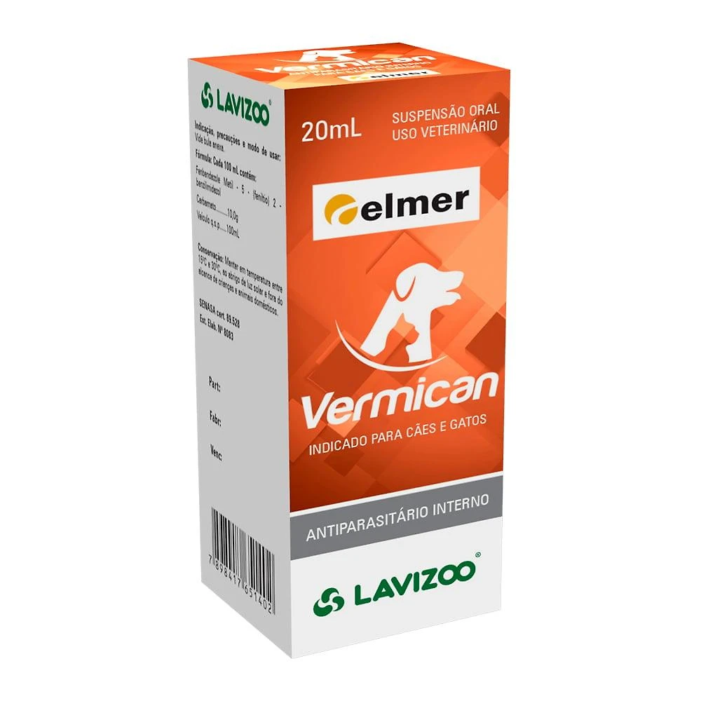 Antiparasitário Interno Elmer Vermican para Cães e Gatos - 20 mL