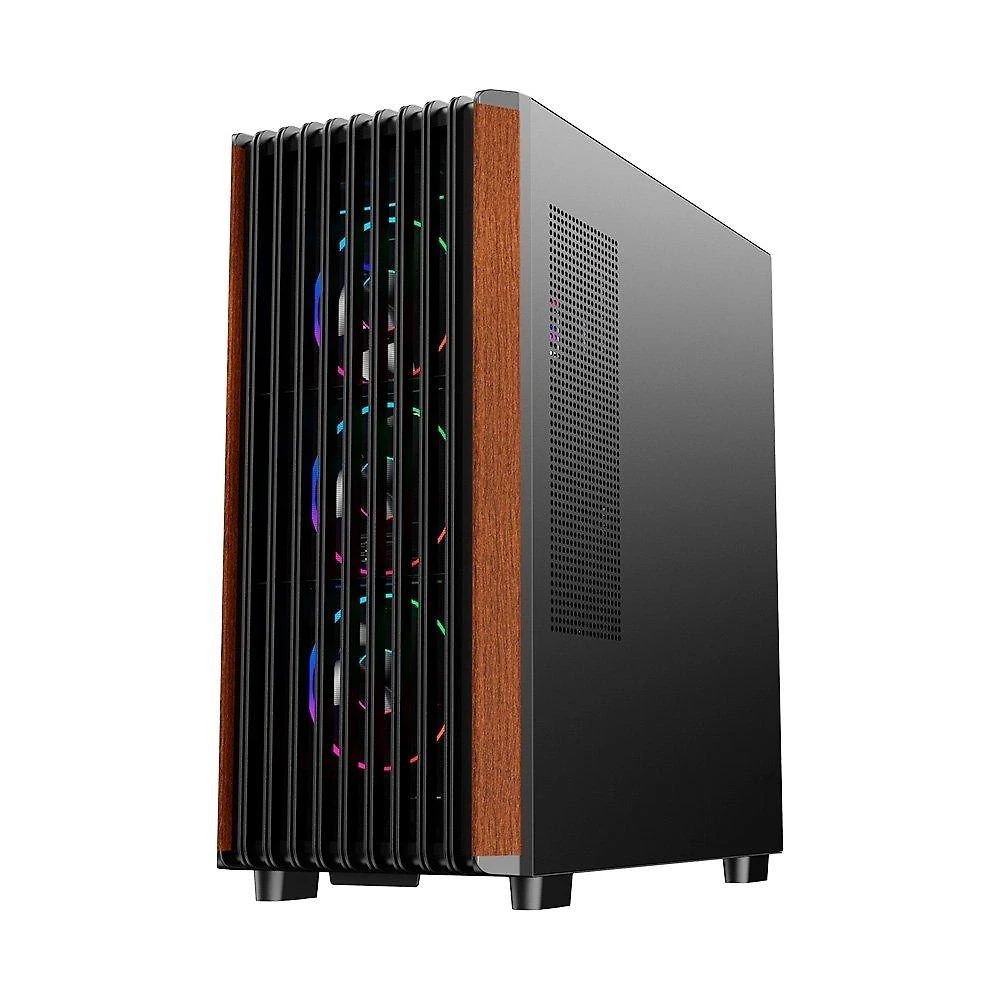 Miniatura Gabinete Gamer Liketec Pinos, E-ATX, Painel Frontal com Detalhes em Madeira, Preto - LC-KB-PINOS-2025-1002