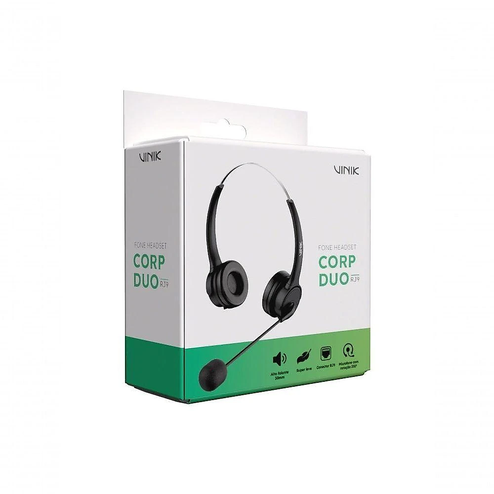 Headset para Telefone RJ9 Vinik Corp Duo VK500RJ9 com Braço Ajustável para Microfone e alto-falante