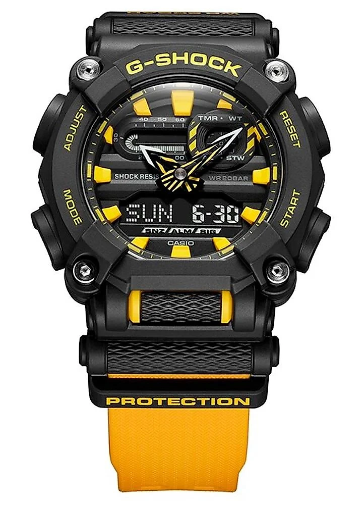 Relógio Casio G-Shock GA-900A-1A9DR Heavy Dut Decagonal Preto e amarelo