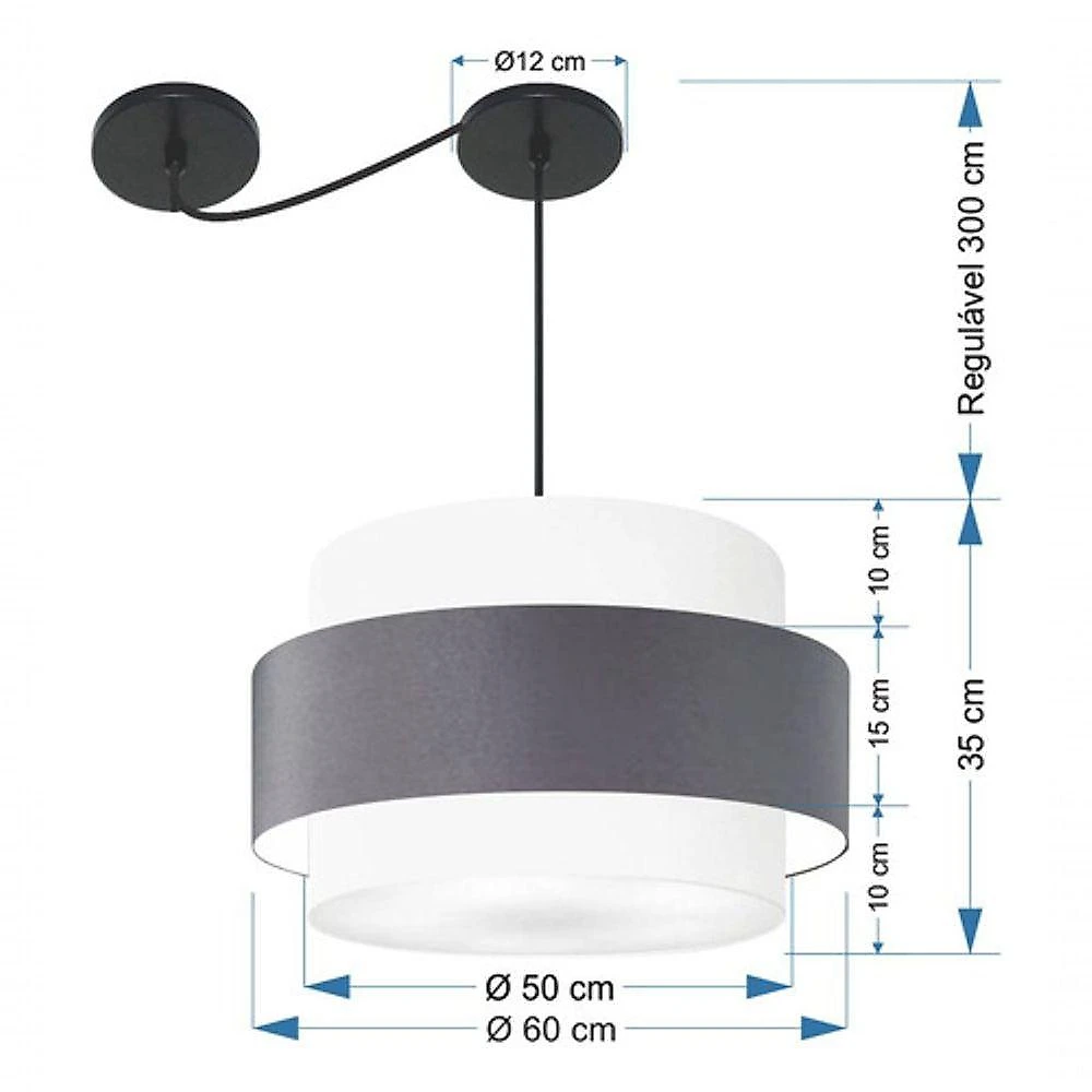Lustre Sala De Jantar Com Desvio Vivare Md-4401 Cúpula Em Tecido 60cm Branco-cinza-escuro-branco 127/220v
