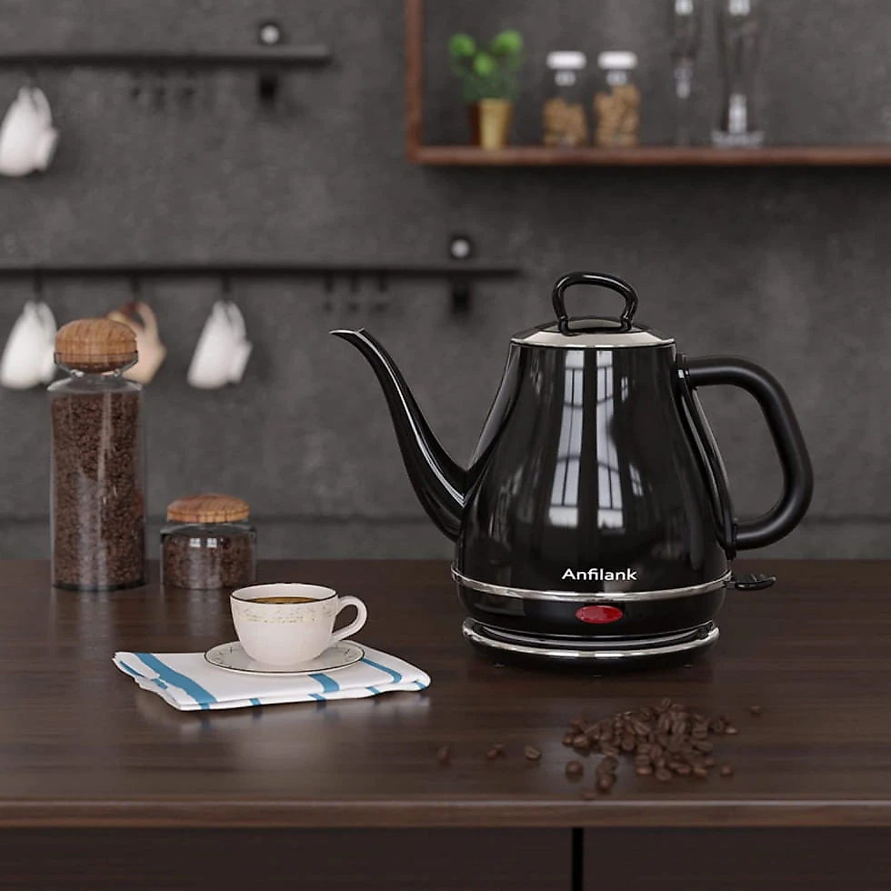 Chaleira Elétrica 1L com Fechamento Automático e Proteção de Fervura, 110V 1500W, Anfilank JK156A, Preto