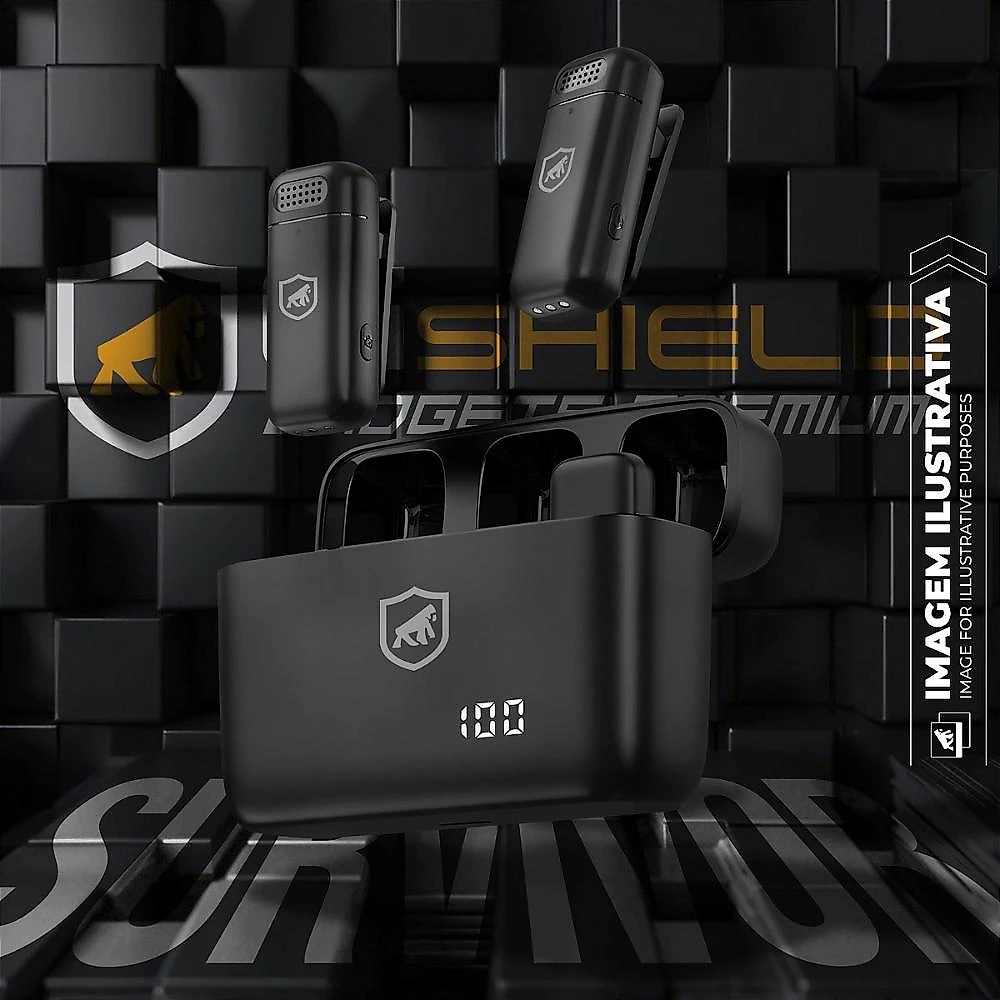 Microfone de Lapela Sem Fio Tipo C com Adaptador Lightning + Fone de ouvido Symetric - Gshield