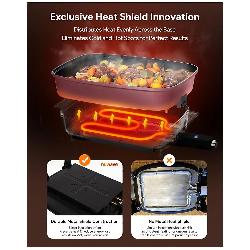 Panela Elétrica Skillet 7L Nuwave Medley XL Canela Digital Antiaderente Cerâmica PFAS Free com Tampa de Vidro 110V