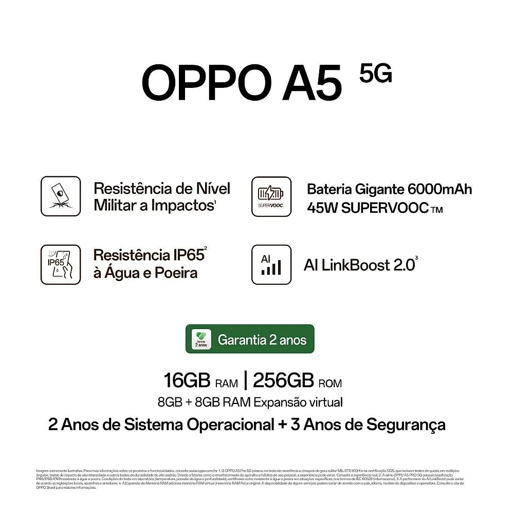 Smartphone oppo a5 5g tela 6.67" 256gb 8gb ram câmera 50mp branco