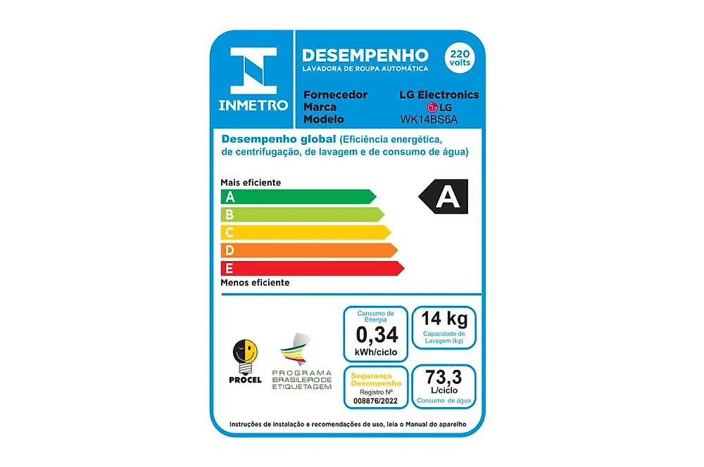 Lava e Seca LG 14kg  Black Inox  Torre WK14BS6A - 220V 220V