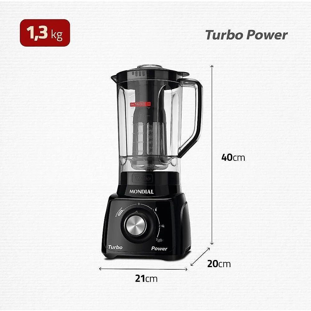 Liquidificador Mondial Turbo Power L-99 FB 550W 2,2L 3 Velocidades Preto 110V