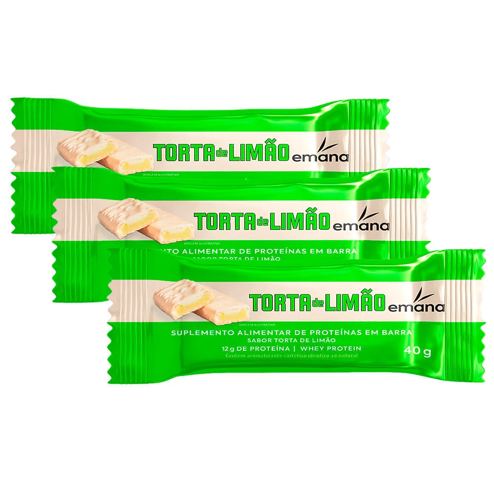Kit 3 Barra de Proteína Emana Sabor Torta de Limão com 12g de Proteína 40g