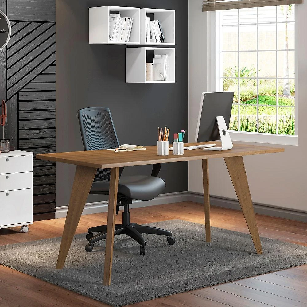 Mesa madesa retangular para escritório com tampo de madeira 5319 rustic