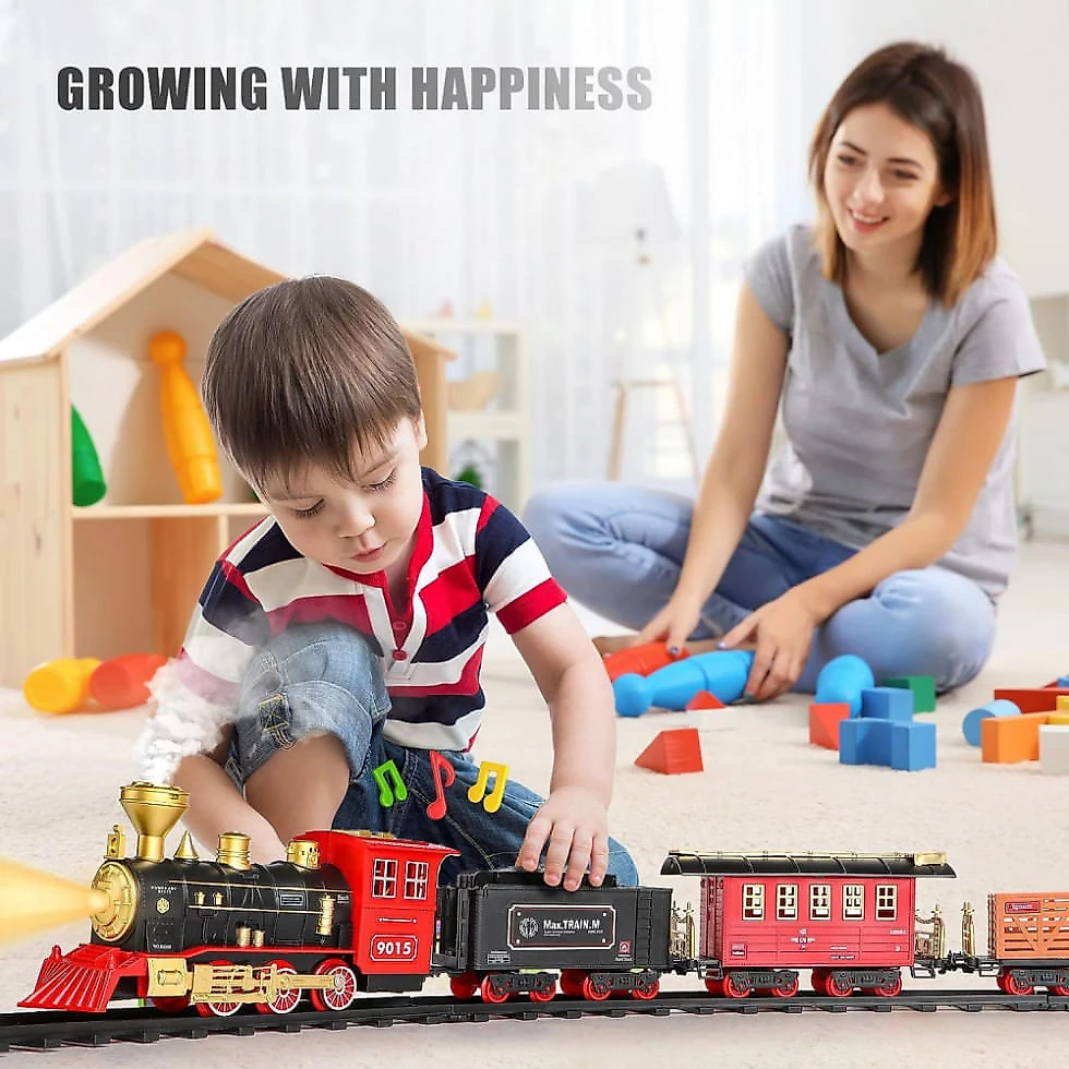 Conjunto de Trenzinho de Brinquedo com Vapor, Carros de Carga e Trilhos para Crianças de 3 a 8 anos, Hot Bee, ...