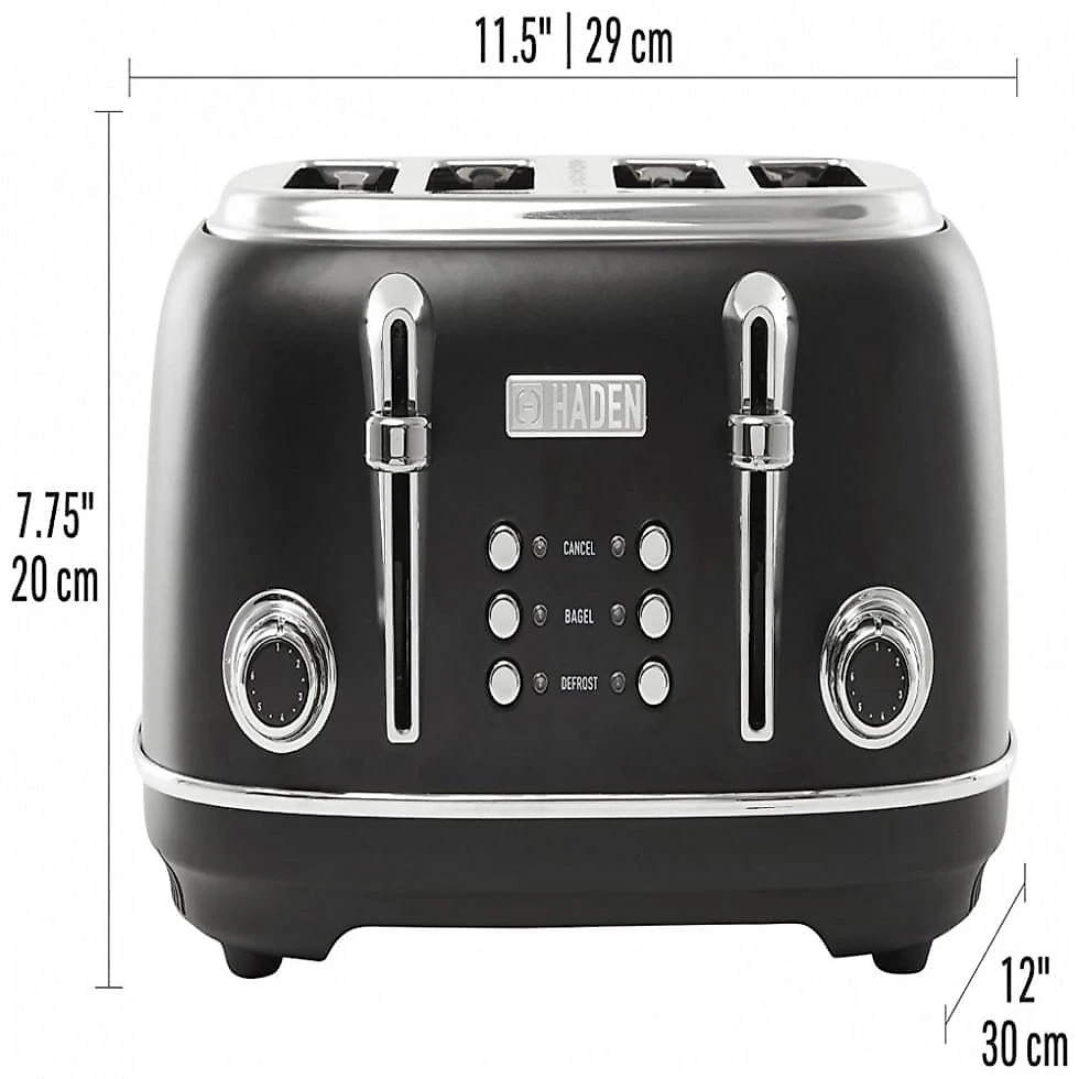 Haden 75096 Heritage Torradeira Retro Capacidade 4 Fatias, Aço Inoxidável 110V 1500W Preta