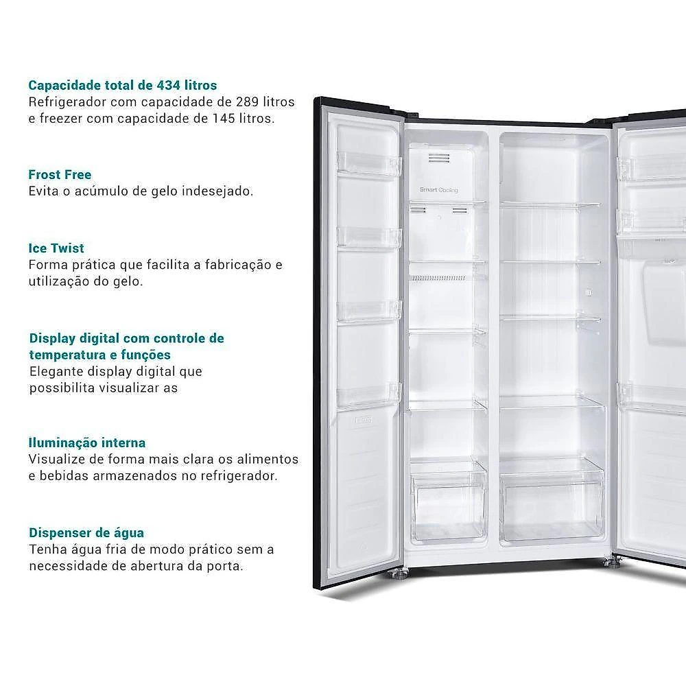 Geladeira 434L Philco Frost Free Inverter Side by Side PRF43A 110V