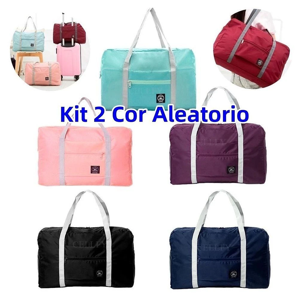 Bolsa de Viagem Dobrável Kit 2 Grande Capacidade em Poliéster Impermeável com Zíper Bolsa de Viagem