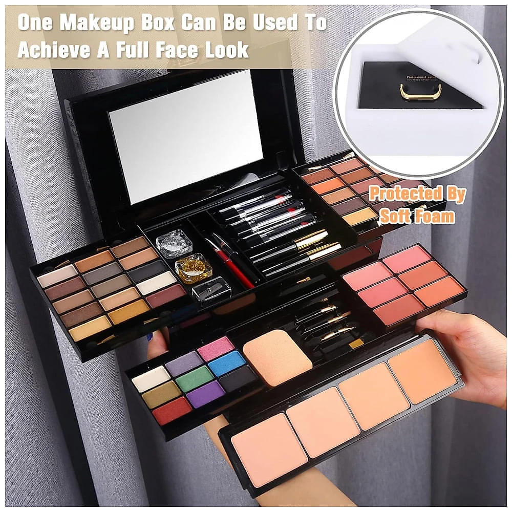 Kit de Maquiagem Profissional Completo MORNECA com Espelho 58 Cores Tudo em Um Sombra Blush Pó Batom Eyeliner Máscara para Mulheres