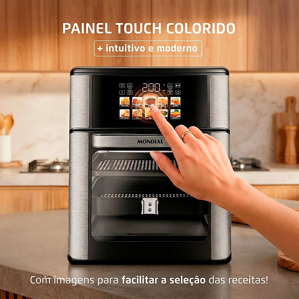 Fritadeira Air Fryer Forno Oven 14L Mondial Preto/Prata 2000W - AFON-14L-IMT-CT 127V