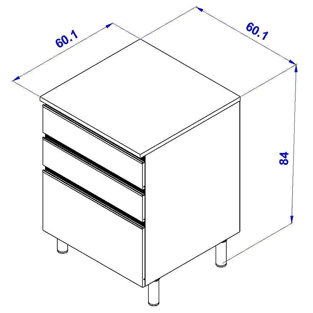 Balcão bartira cristal mdp 15mm com 3 gavetas - 60cm de largura
