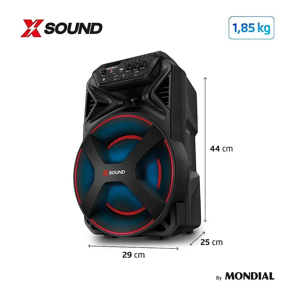 Caixa de som amplificada mondial xsound cm-300-n 300w bluetooth bateria até 9h preta