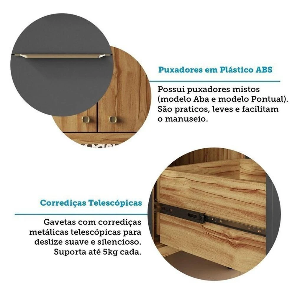 Cozinha Modulada Compacta 270cm 4 Peças 10 Portas com Tampo 100% MDF Noruega Fresada Espresso Móveis Amêndoa/Chumbo