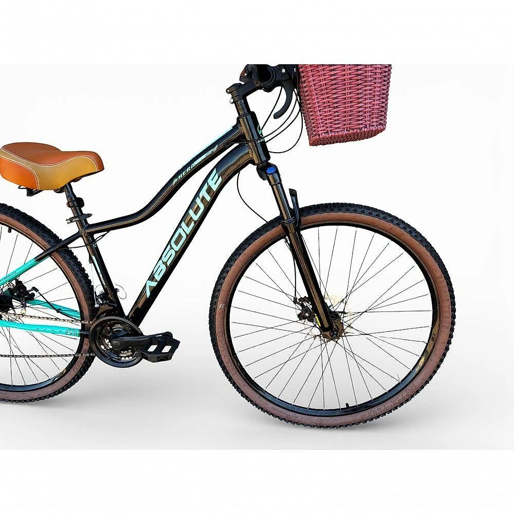 Bicicleta Aro 29 Feminina Absolute Hera Retrô Vintage Shimano 21v Selim Confortável Cesta Preto-Azul 17