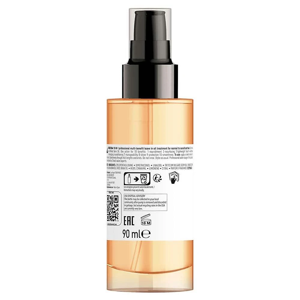 Óleo capilar multi-benefícios 10 em 1 para cabelos secos e danificados l'oréal professionnel absolut repair 90ml