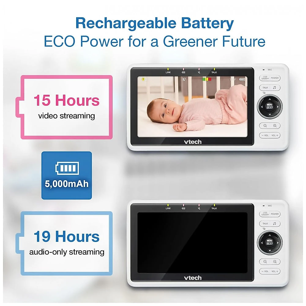 Babá Eletrônica Inteligente VTech com 2 Câmeras WiFi, Tela IPS HD de 12 cm, Visão Noturna, Sons Relaxantes e Aplicativo Gratuito - VM9012HD