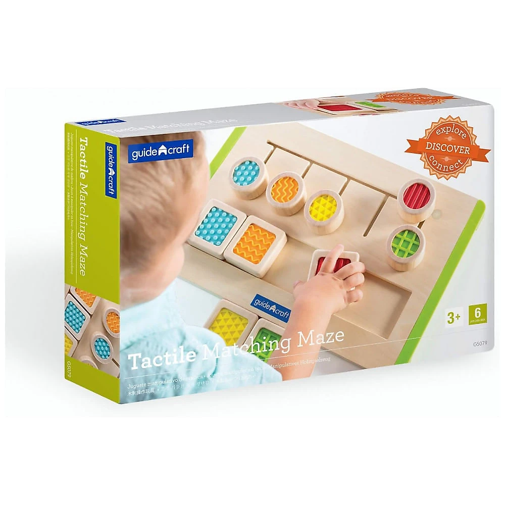 Jogo tátil de encaixe Guidecraft Colorful Tactile Matching Maze em madeira com peças sensoriais para associação de texturas e cores