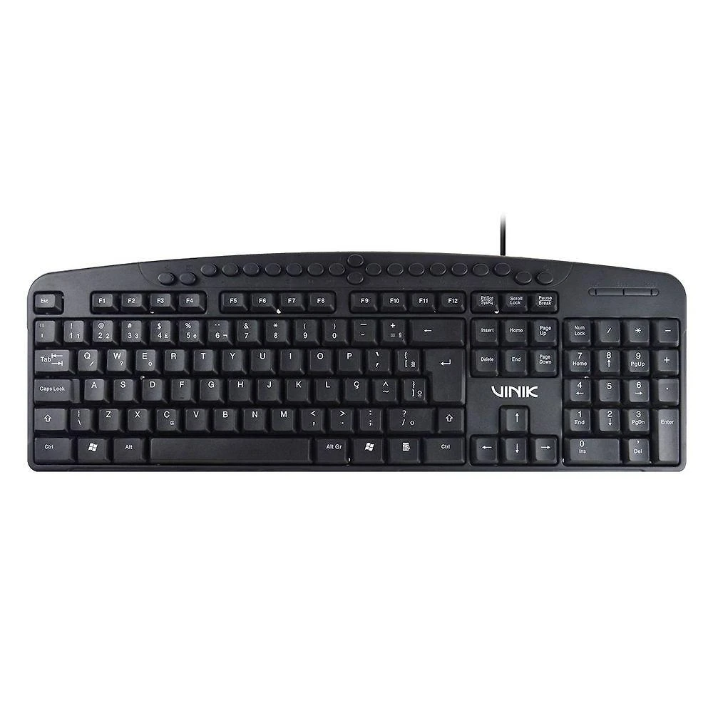 Teclado Usb Multimidia Dt141 107 Teclas Abnt2 com Atalhos Resistente à Água Preto Vinik
