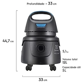 Aspirador de Pó e Água Electrolux 1400W 12 Litros 5,9 raio de ação Compacto Potente Função Sopro protetor térmico AWD01 110V