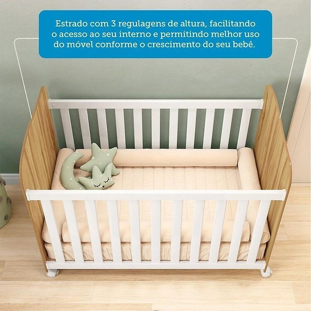 Quarto de Bebê com Guarda Roupa 2 Portas e Berço Teka 100% Mdf Espresso Móveis Branco Brilho/Amêndoa